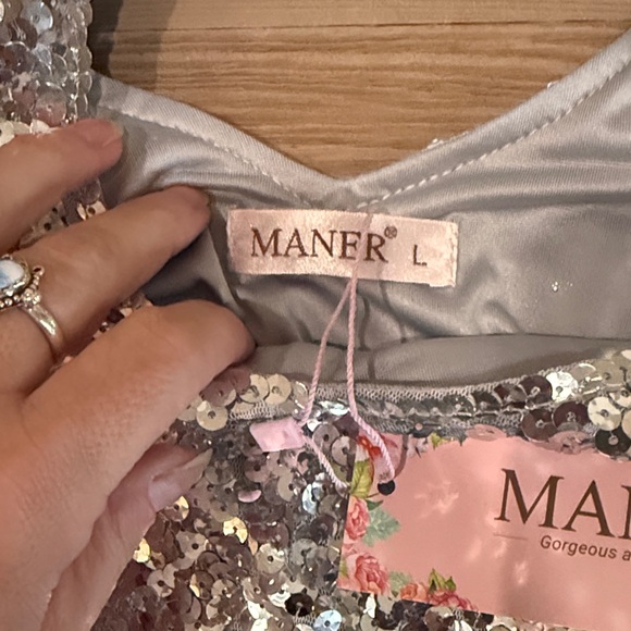 BNWT-Maner Silver Sequin Short Sleeve Dress - Picture 4 of 5